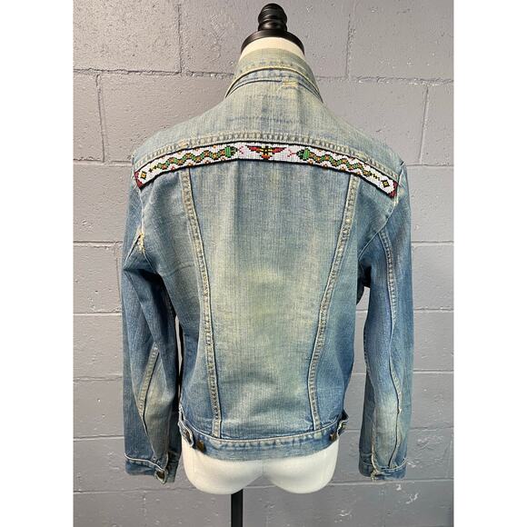Vtg 1970s Wrangler Beaded Native American Med Wash Denim Jacket Honest Wear - Picture 8 of 16